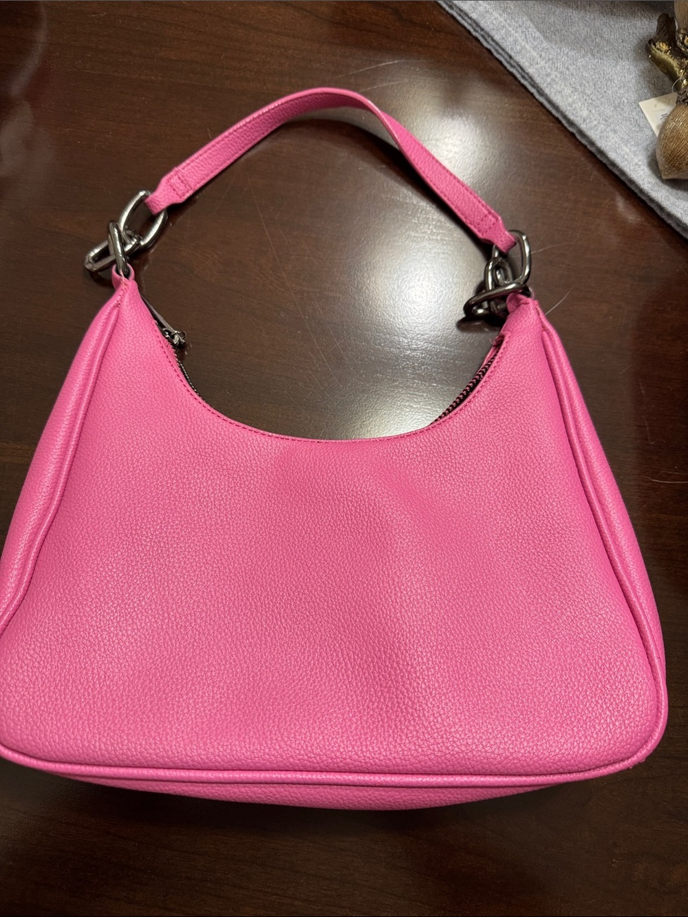 Pink Pleather Shoulder Bag - Sleek Everyday Hobo